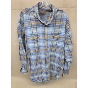 Roper Mens 2XL Blue Tan Plaid Cotton Long Sleeve Button Down Western Shirt 1570